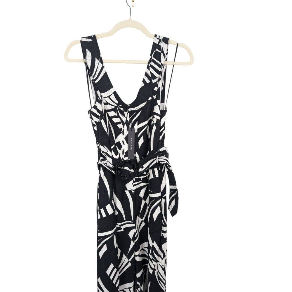 TAHARI Linen Blend Belted Jumpsuit Comfort Relaxed Leisure 4 NEW - Picture 3 of 13